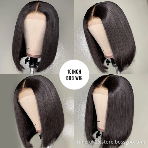 Tuneful wholesale brazilian human hair wigs with closure afro kinky human hair bob wig thin hd lace front wig for black women